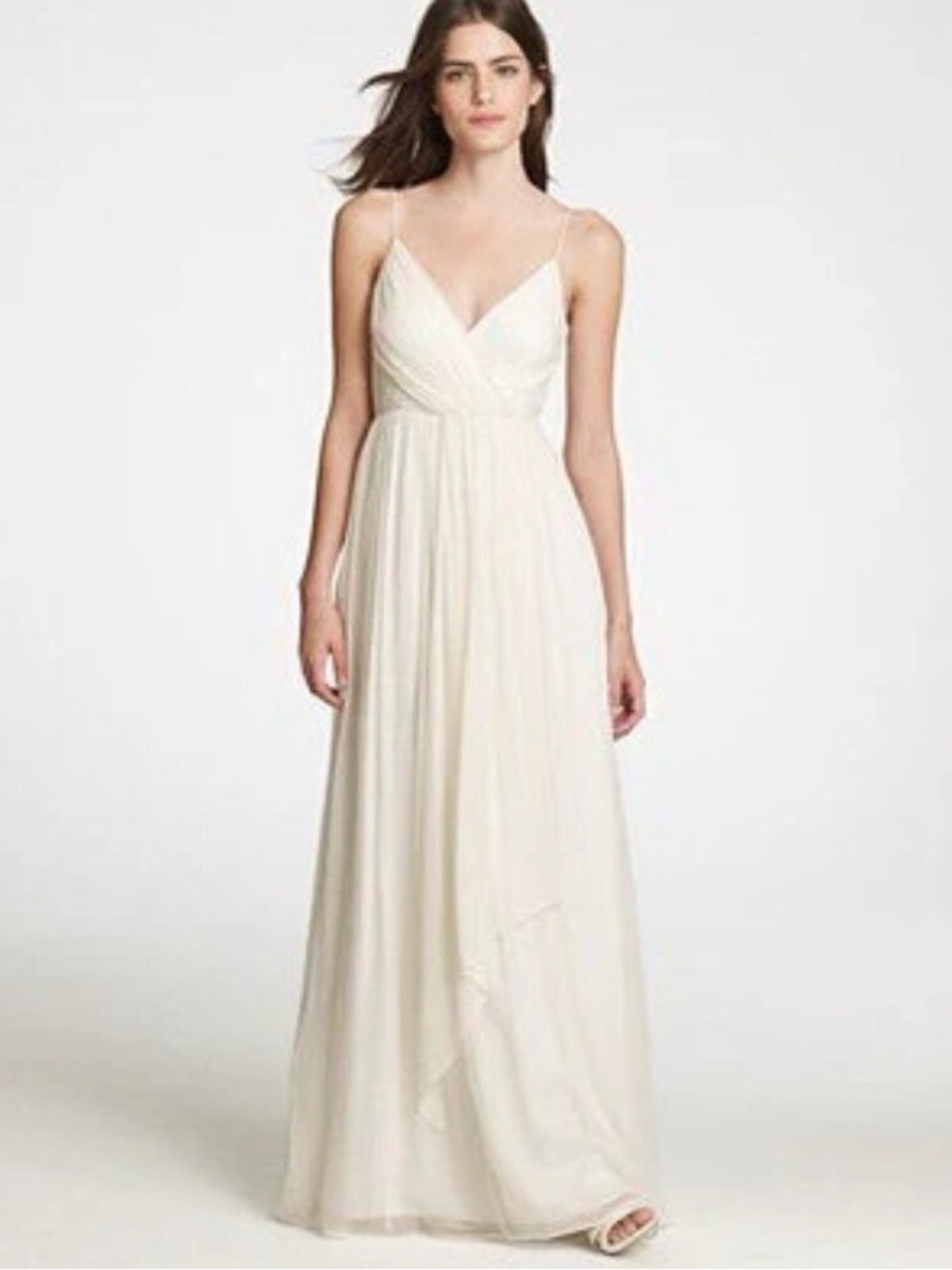 J. Crew Ivory Angelique Silk Chiffon Spaghetti-Strap Dress